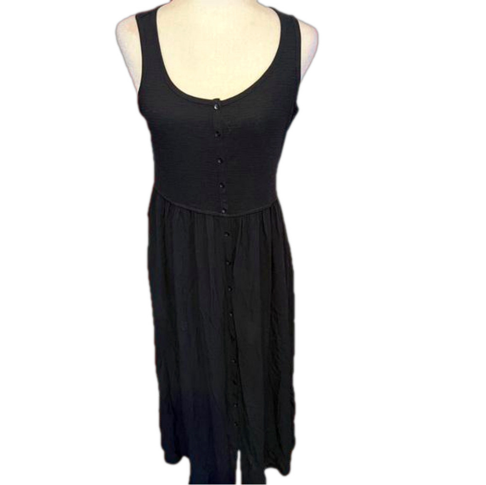 Frye Easy Button Front Midi Dress Womens Large Black Knit Pockets Sleeveless S